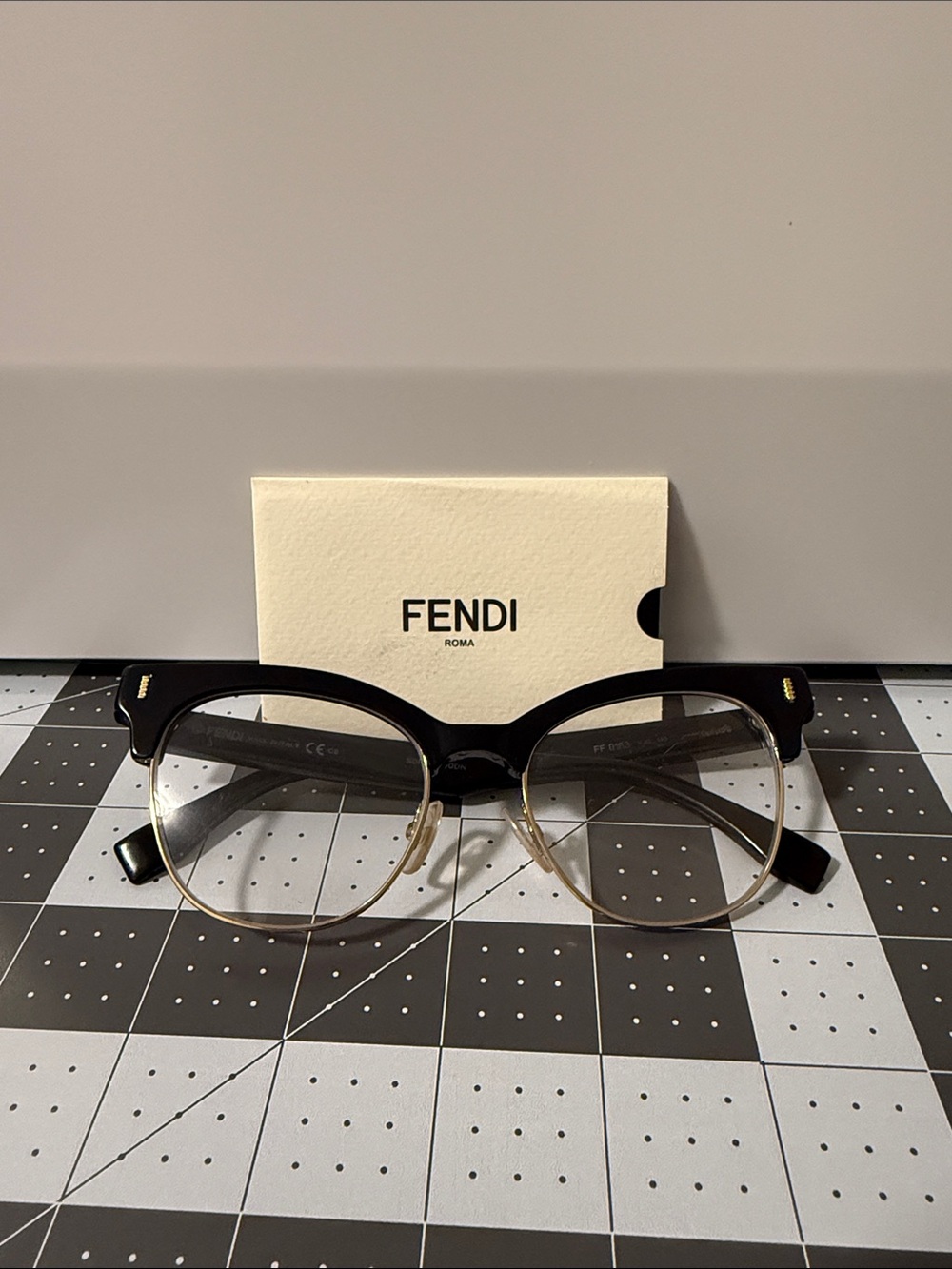 Fendi Women's Black and Gold Round Frame Eyeglasses